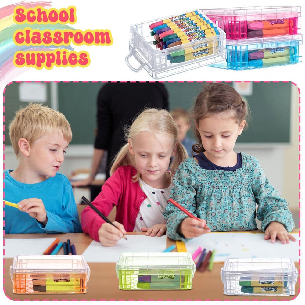 32 Pcs Plastic Crayon Box with Snap Lids Bulk Stackable Crayon Storage Box Pe...