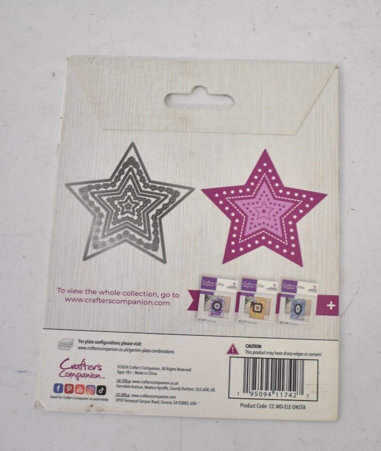 Crafters Companion Papercraft Die Elements Application Decorative Nesting Stars