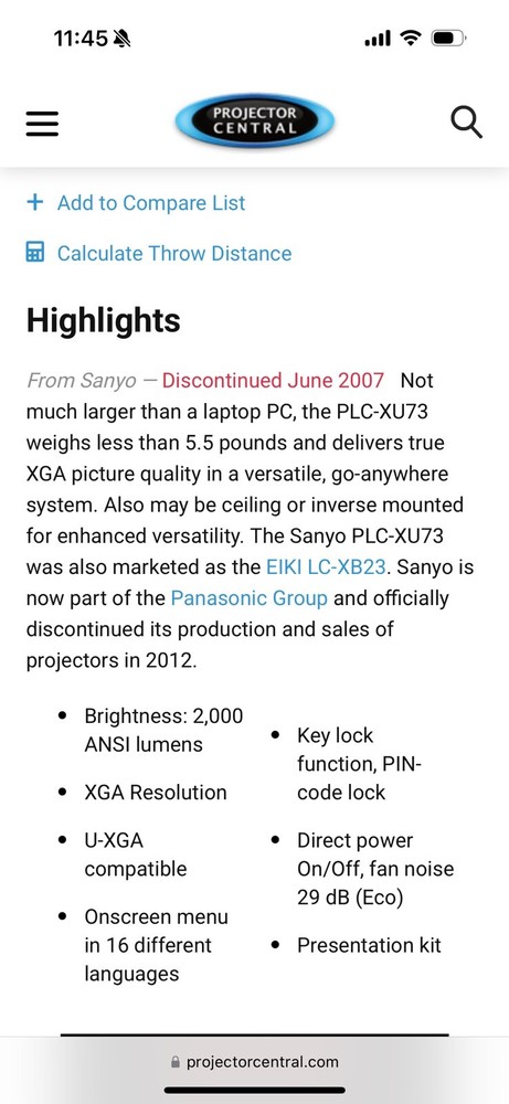 Sanyo PLC-XU73 Projector