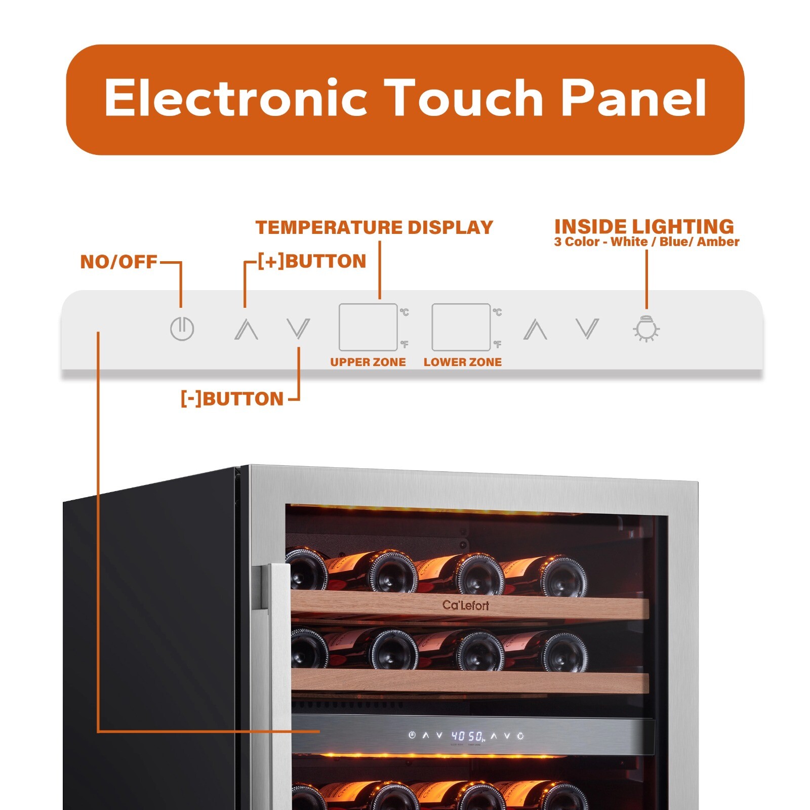 Ca'lefort 24" Wine Cooler Refrigerator 46 Bottles Dual Zone 40-65°F 3 LED Lights