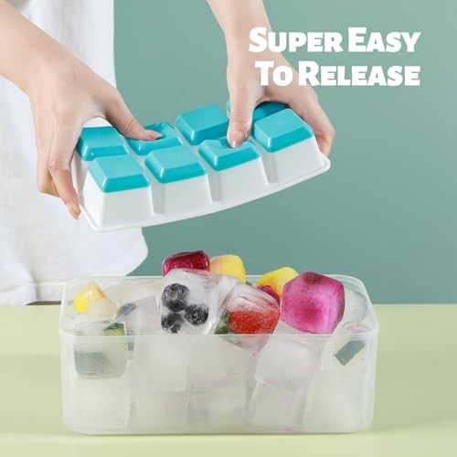 Large Ice Cube Trays with Lid, 2 Pack Stackable Silicone Ice Cube Molds Blue