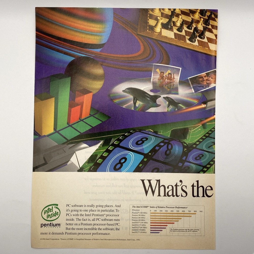 1994 Intel 2 page PRINT AD Intel Inside Pentium Processor PC Big Attraction