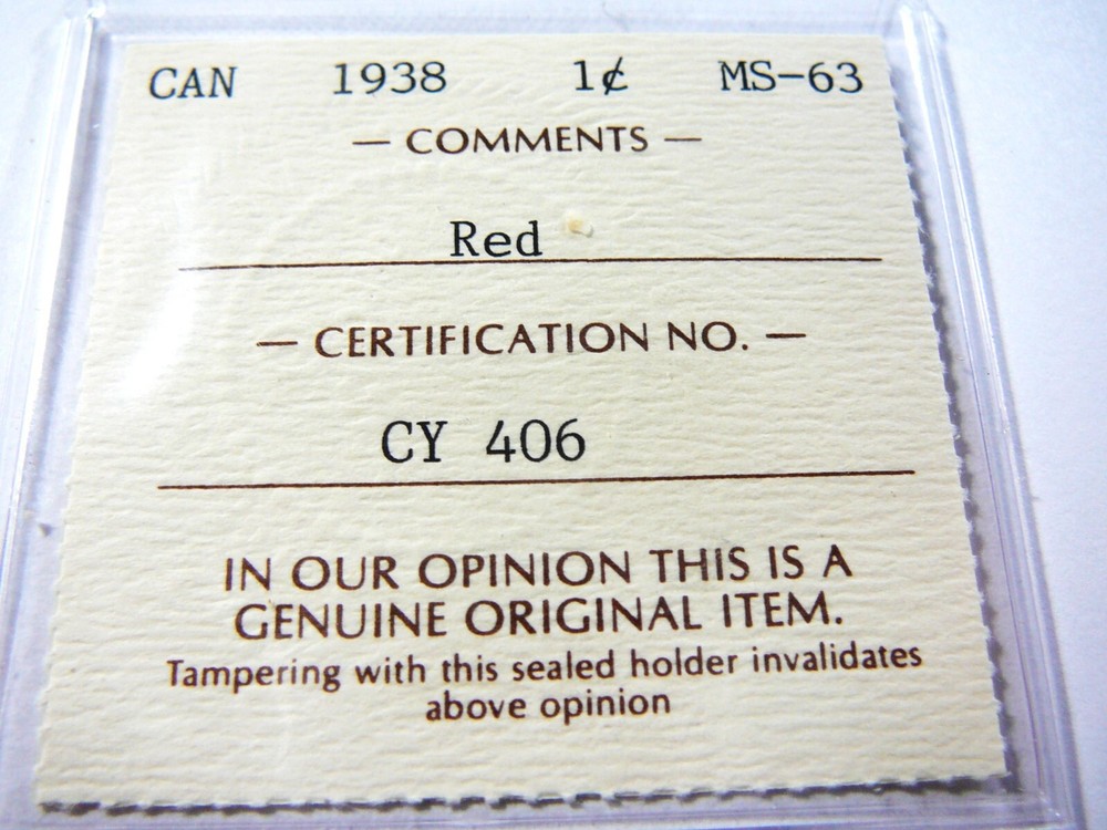 1938 CANADA One Cent ICCS MS 63 RED