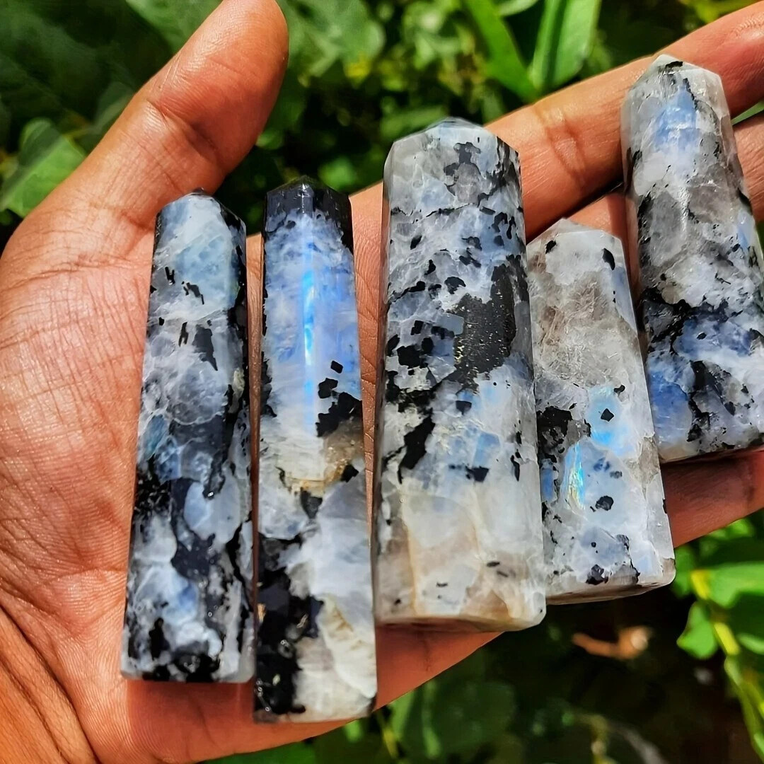 Natural Moonstone Crystal Tower Point Healing Chakra Specimen Obelisk Home Decor
