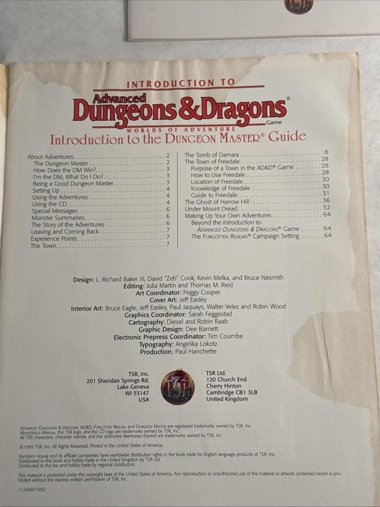 Introduction to Advanced Dungeons & Dragons TSR 1134 Incomplete