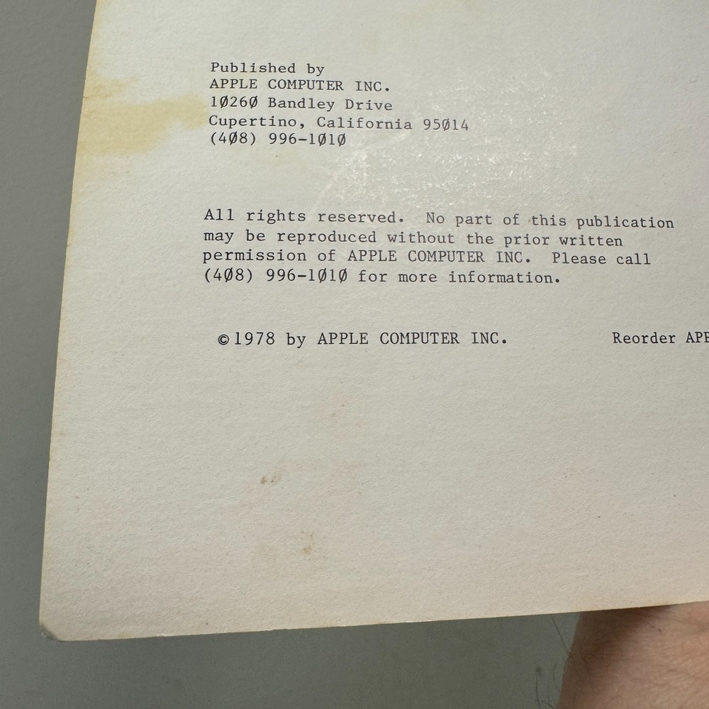VTG 1978 Apple II Applesoft Basic Programming Reference Manual Computer Inc