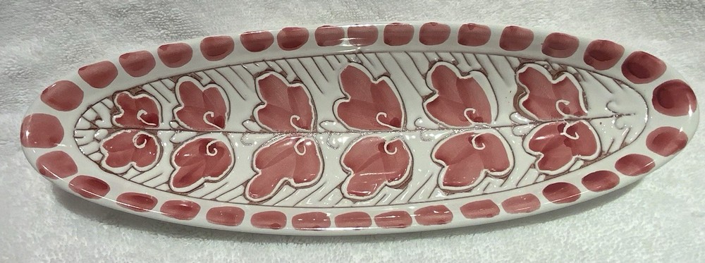 Hand Painted Oblong Server/Tray with Embossed Center Design 11” X 3.75”