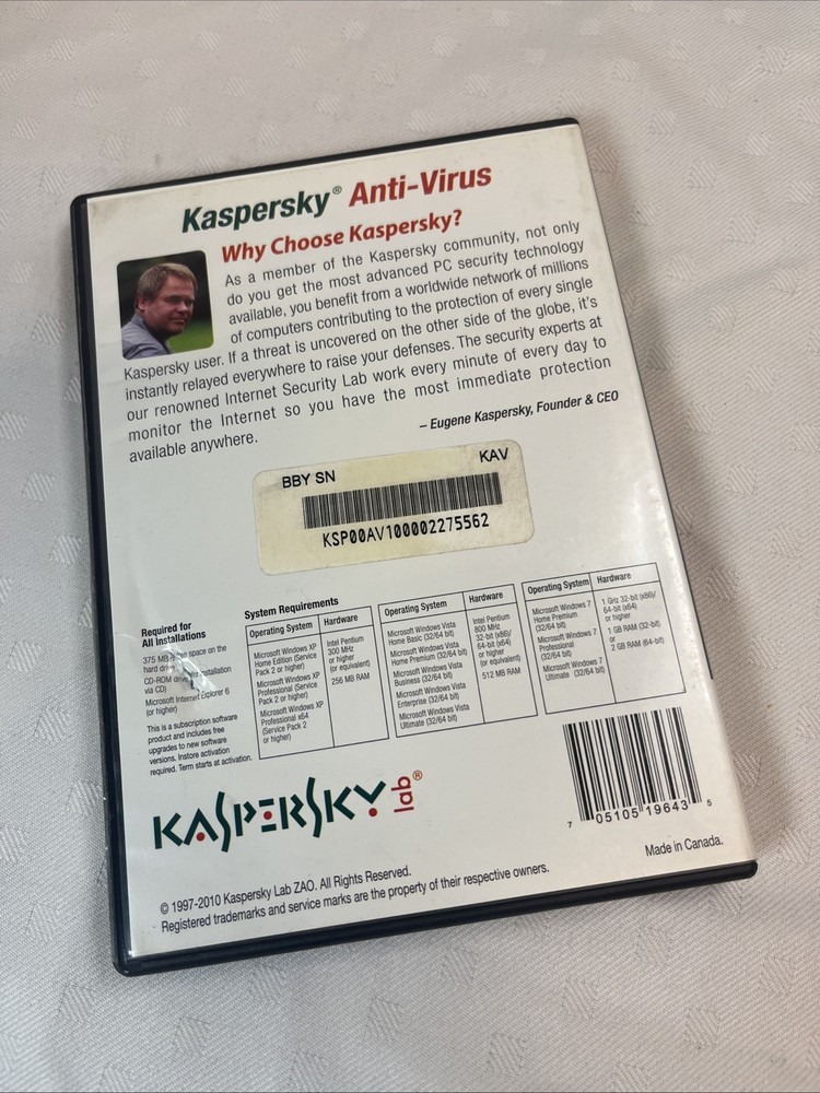 KASPERSKEY Lab Anti-Virus Protection PC⭐️Computer Security Software⭐️Clean Disc