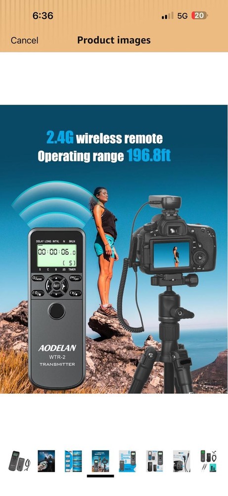AODELAN WTR-2 Wireless Remote Shutter Release for Cameras