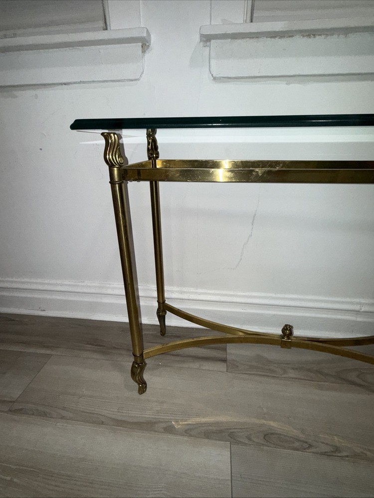 Solid Brass Beveled Glass Top Console Sofa Dressing Vanity Table