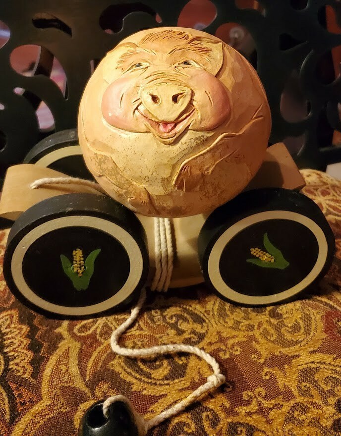 1989 Briere Roly Poly Pig pull toy