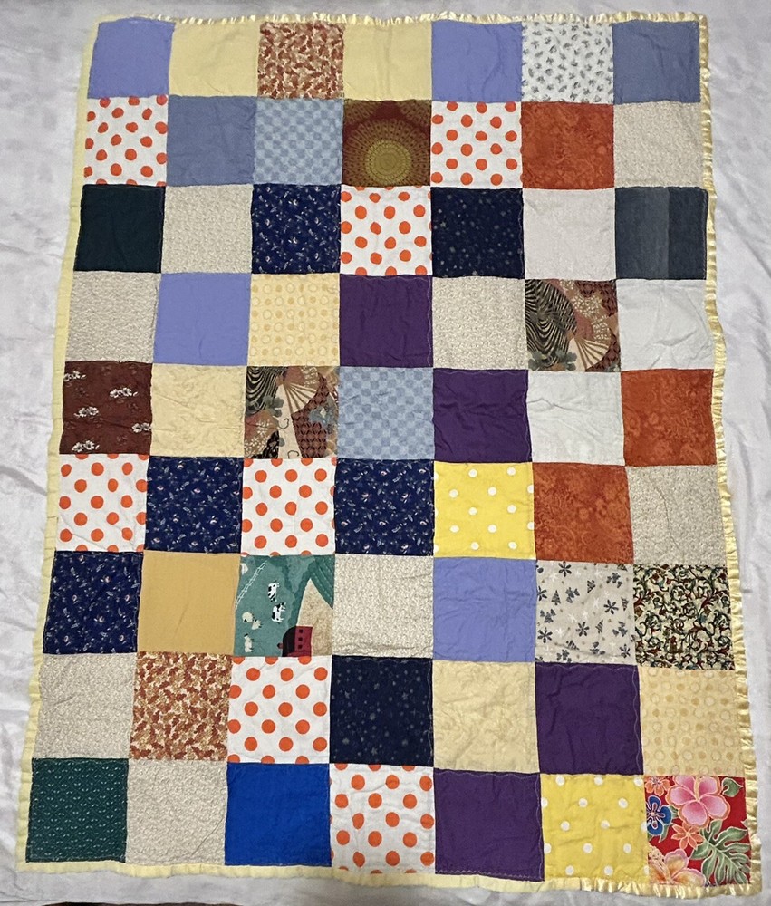 Handmade Patchwork Quilt Throw 47”x36”Yellow ,Multicolor ,floral