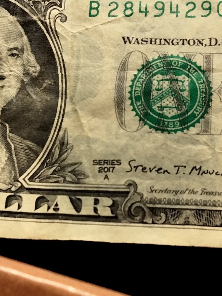 2017 A $1 Bill Wet Ink Transfer