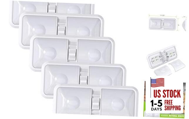 5 Pack RV LED Ceiling Double Dome Light Fixture with ON/Off Switch Interior
