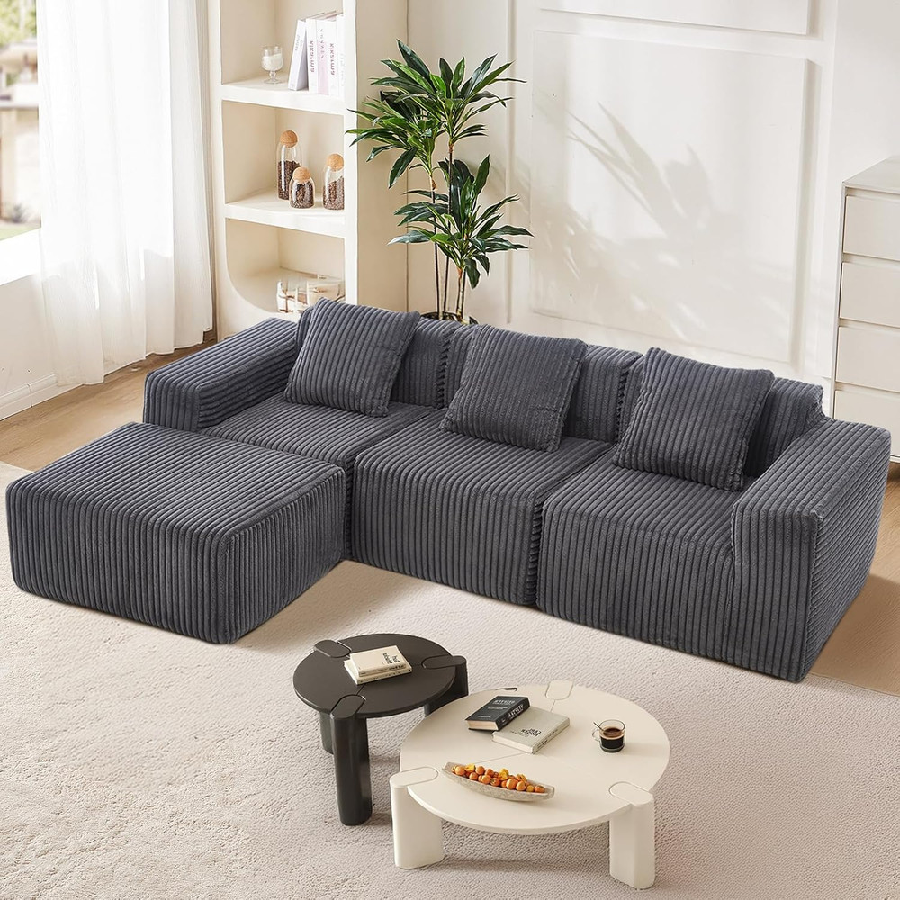 Dark Gray Modular L-Shaped Sofa with Chaise & Memory Foam, 101