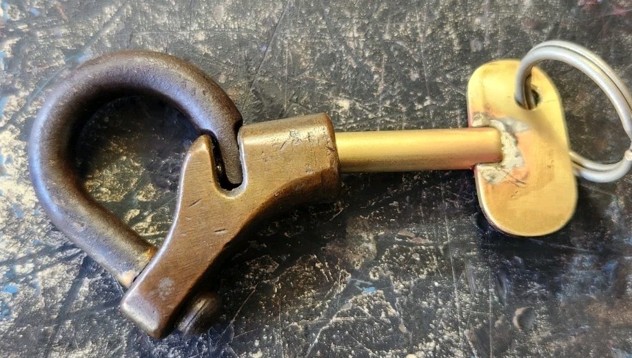 Original Civil War Brass And Iron Caisson Limber Lock W/ Repro Brass Key Works