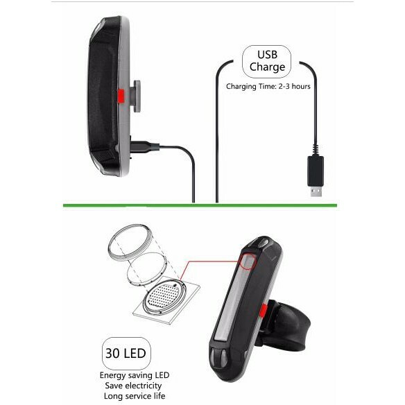 ROCKBROS Bicycle Safety 3-colors Rear Light Waterproof LED USB Bike Tail Light