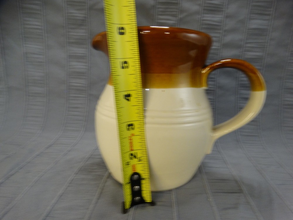 Knobler Stoneware Brown Drip Glazed Crazed Pitcher Brown