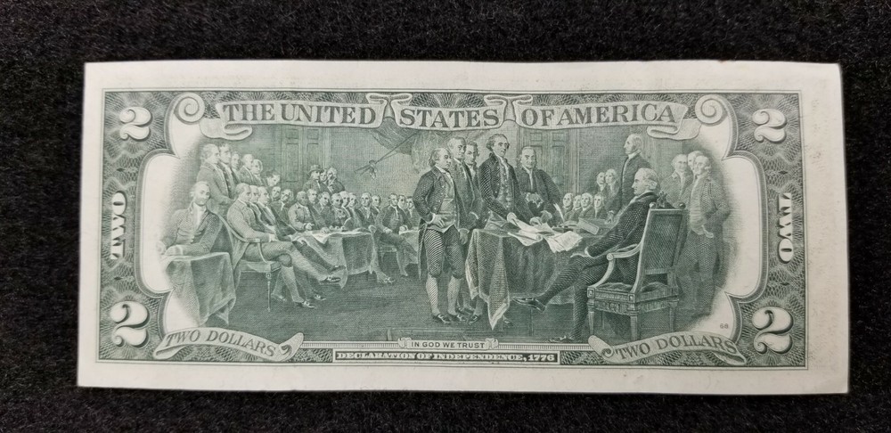 1976 $2 ERROR FRN Note Green Printing major shifting down