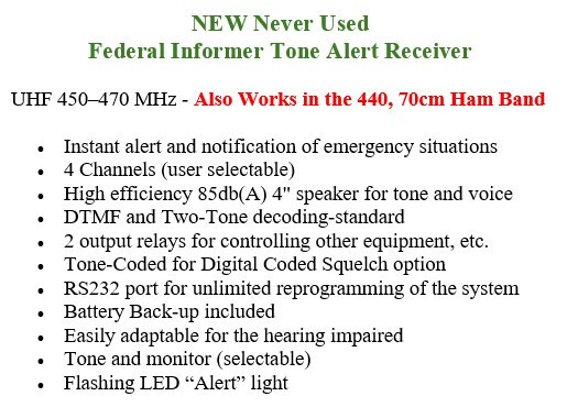 Federal Signal Informer UHF 450-470 MHz DTMF & Tone Alert Radio - GMRS, HAM