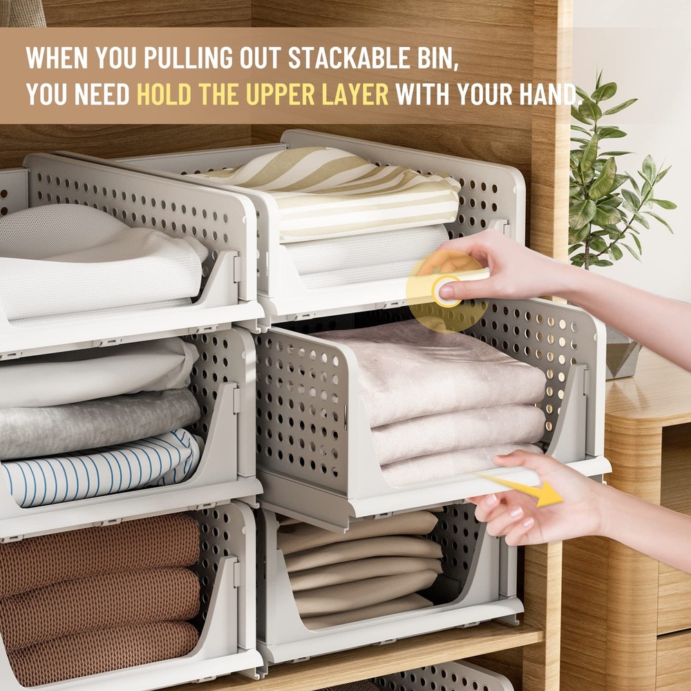 6-Pack Stackable Storage Bins for Closet, Bedroom, Bathroom, Office