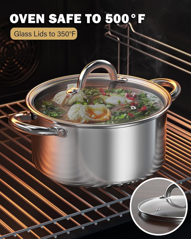 Kitchen Cookware Sets 12-Piece Basic Stainless Steel Pots & Pans Silver