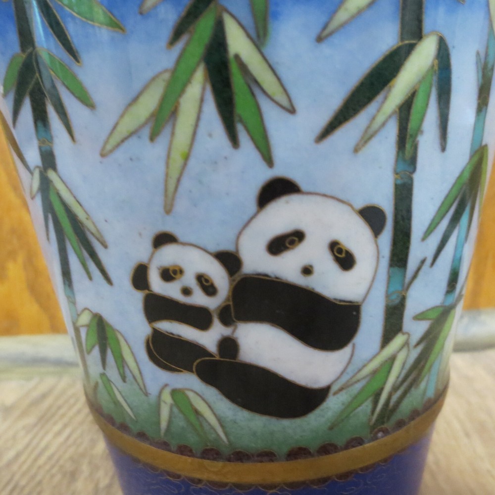 Panda Bears & Greenery Brass Vase/Planter