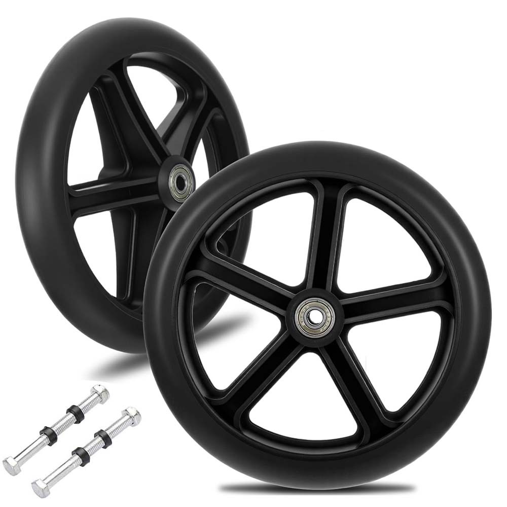 2Pcs 8 Inch Walker Wheels Replacement Solid Anti Slip Rollator Wheel Set Black