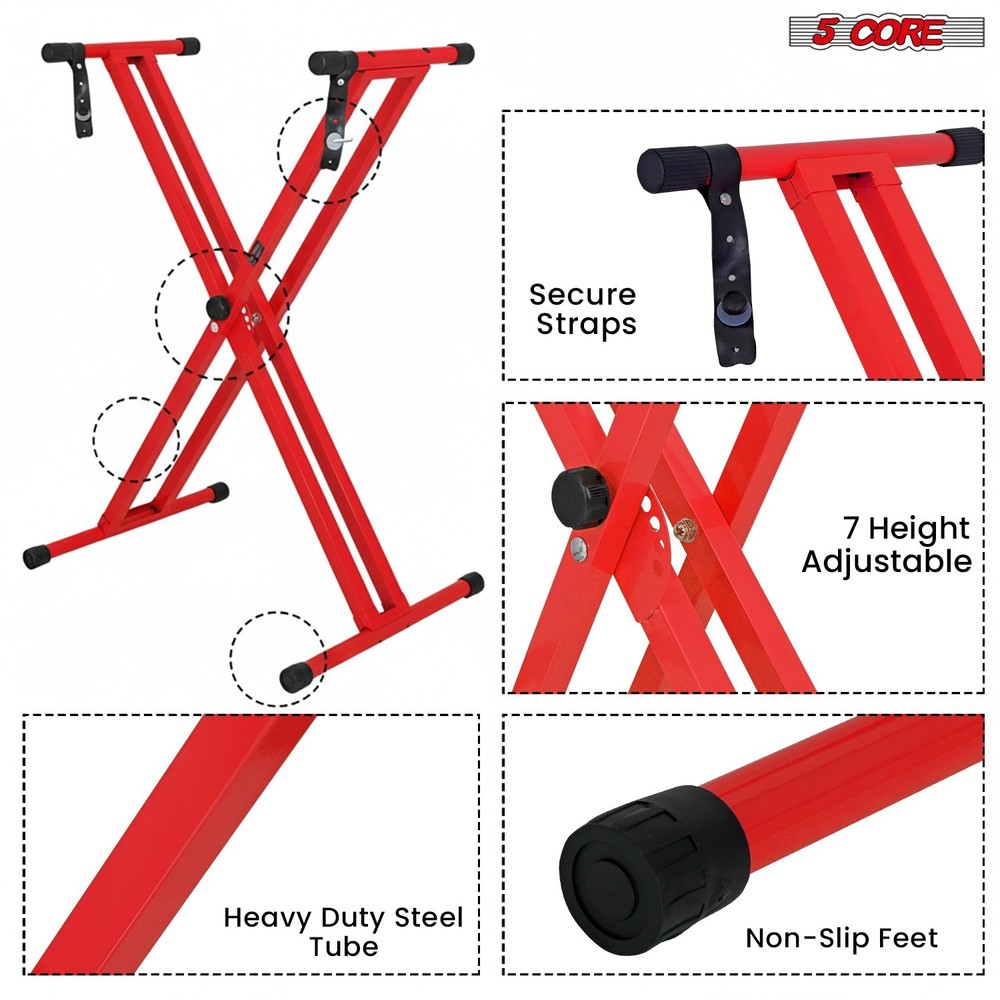 5Core Keyboard Stand Dual X Shape Adjustable Foldable Piano Key Board Stands
