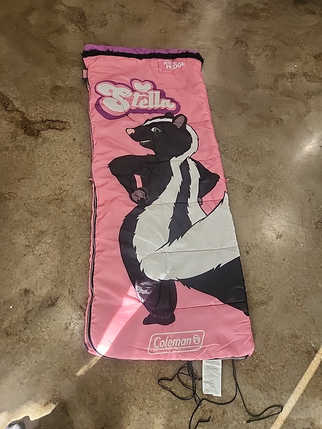 Vtg Coleman OVER THE HEDGE Stella Girls Pink Sleeping Bag SKUNK Bette Midler