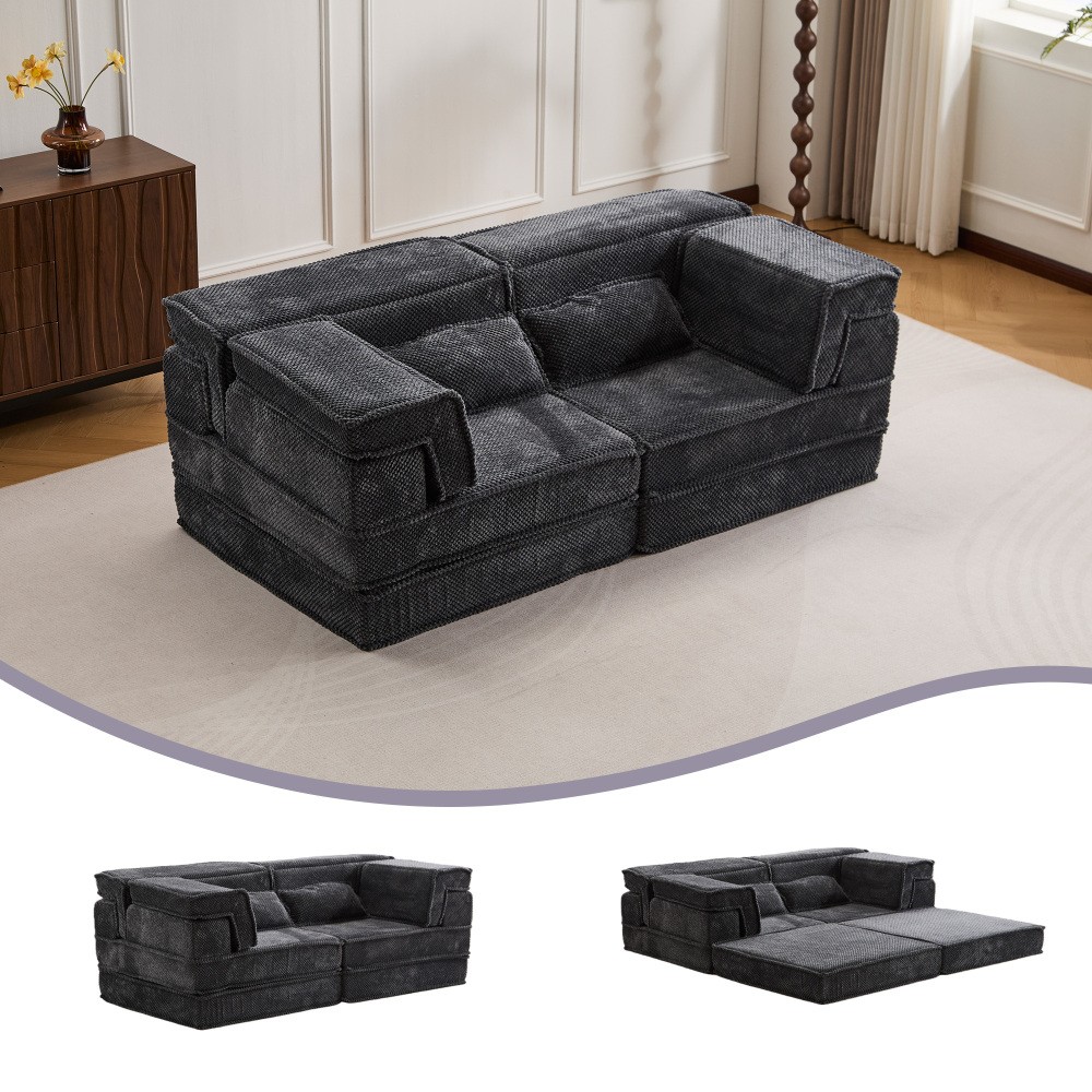 Modular Sectional Sofa w/ Memory Foam, Convertible Loveseat, Dark Grey