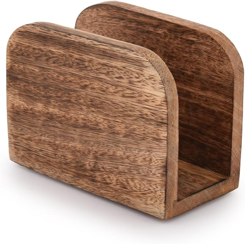 Burning Finish Mango Wood Napkin Holders for Kitchen Upright Paper Napkin Storag