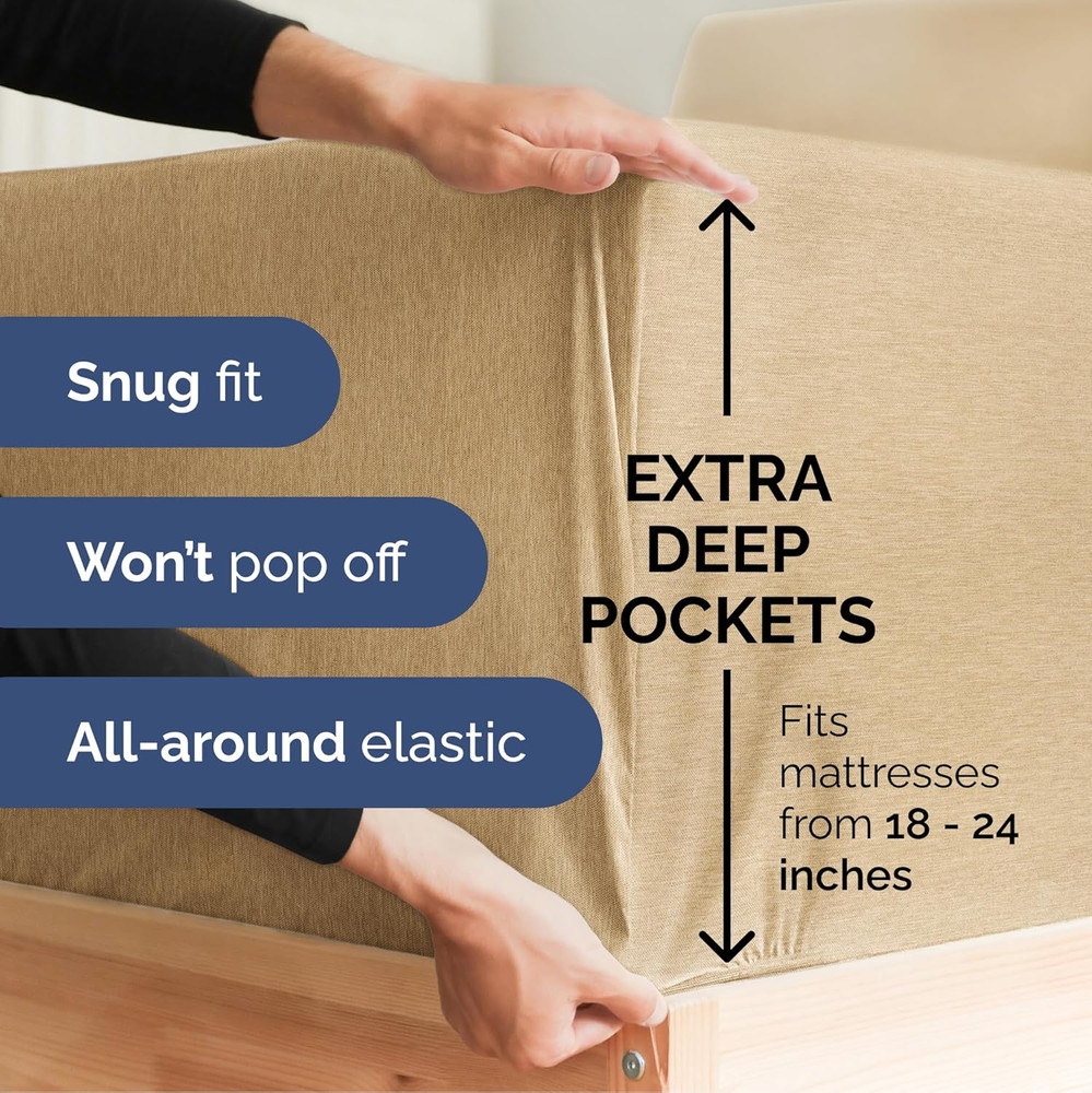 Extra Deep Split King Sheet Set - 7 Piece Breathable & Cooling Sheets - Hotel Lu