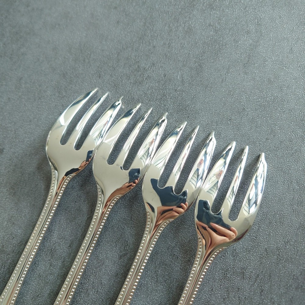 Christofle Perles 4pcs Silverplate Flatware Cake Fork Excellent
