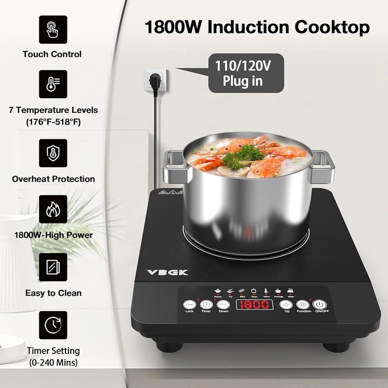 Induction Single Burner Hot Plate Digital Control Safe & Efficient Cooking 110V