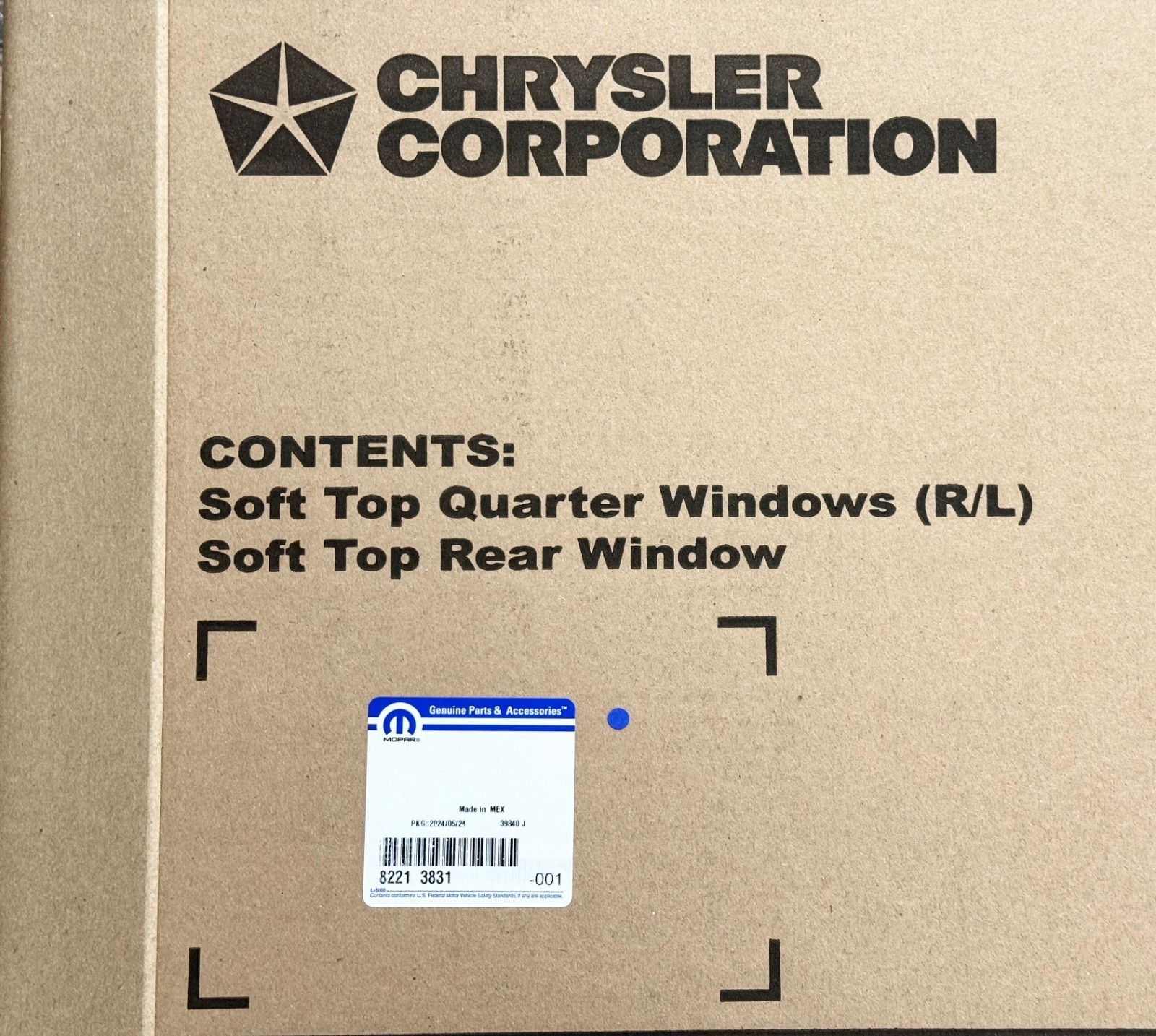 Tinted Soft Top Window Kit Set 3pc Jeep JK Wrangler Unlimited OEM MOPAR 82213831