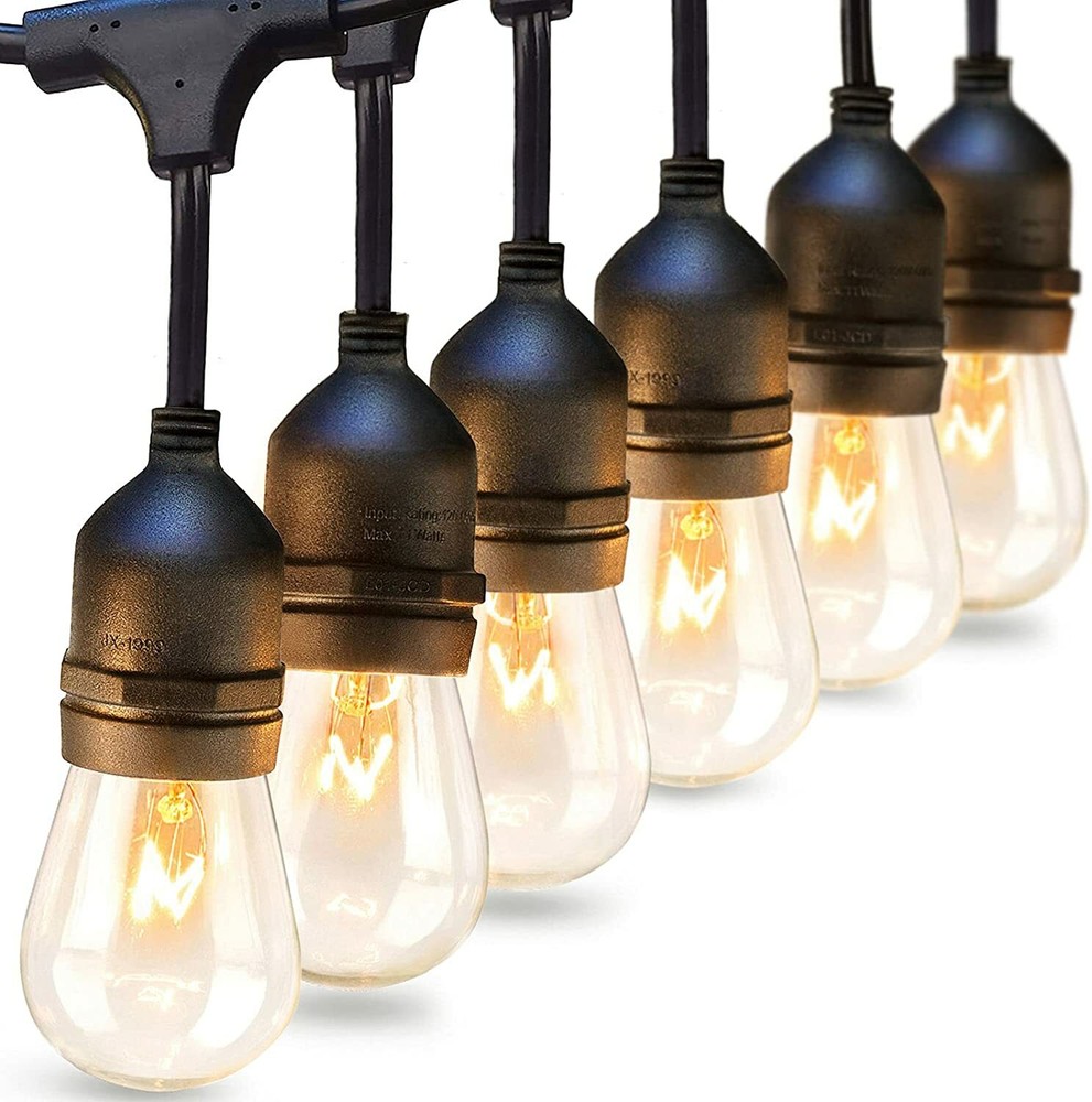 48 ft Outdoor String Lights Commercial Weatherproof Edison Vintage Bulbs Sockets