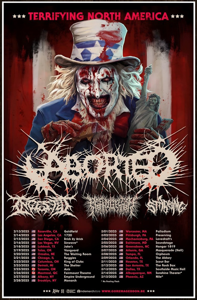 ABORTED | INGESTED | PEELING FLESH 2025 Ltd Ed New RARE Tour Poster! Death Metal