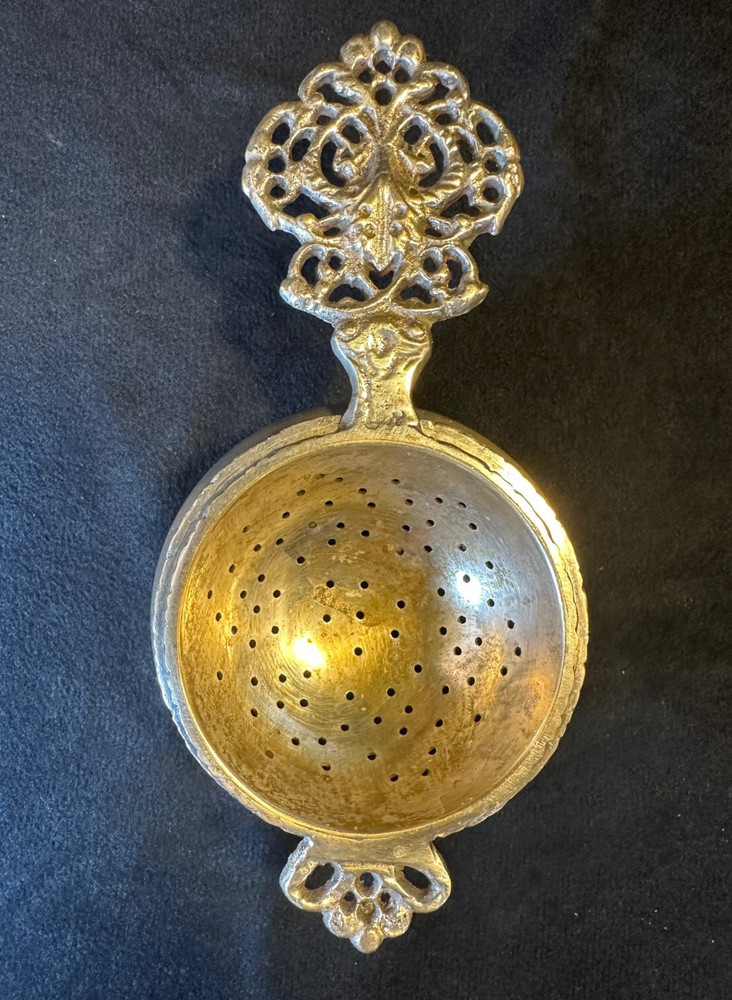 Antique Two Piece Silver Plate Teabag Strainer