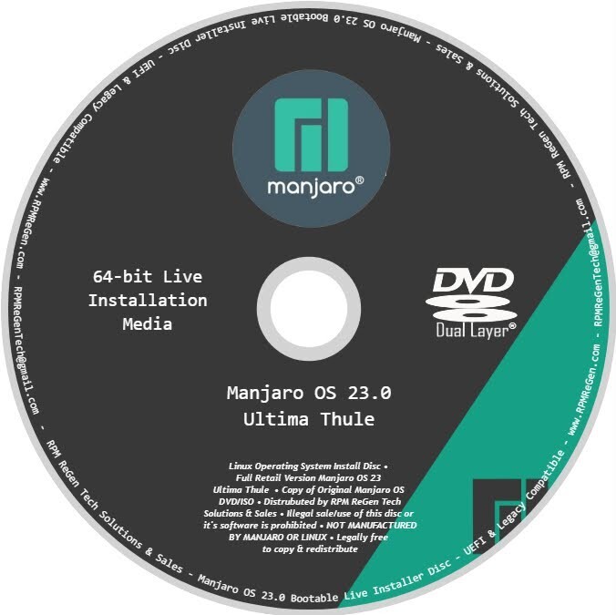Manjaro PC Installation Disc: BOOTABLE Manjaro 23 LINUX DVD RELEASE ULTIMA THULE