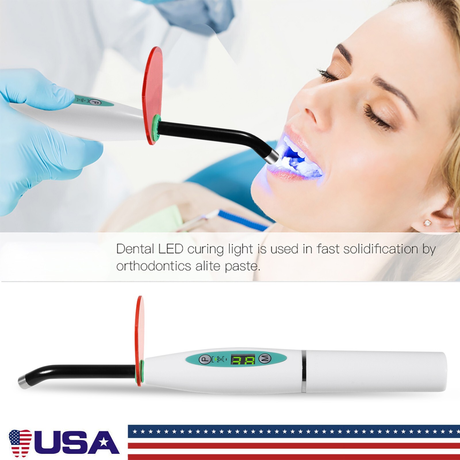 Dental Wireless Cordless LED Cure Curing Light Lamp 2000mw 5W Tool Resin Cure US