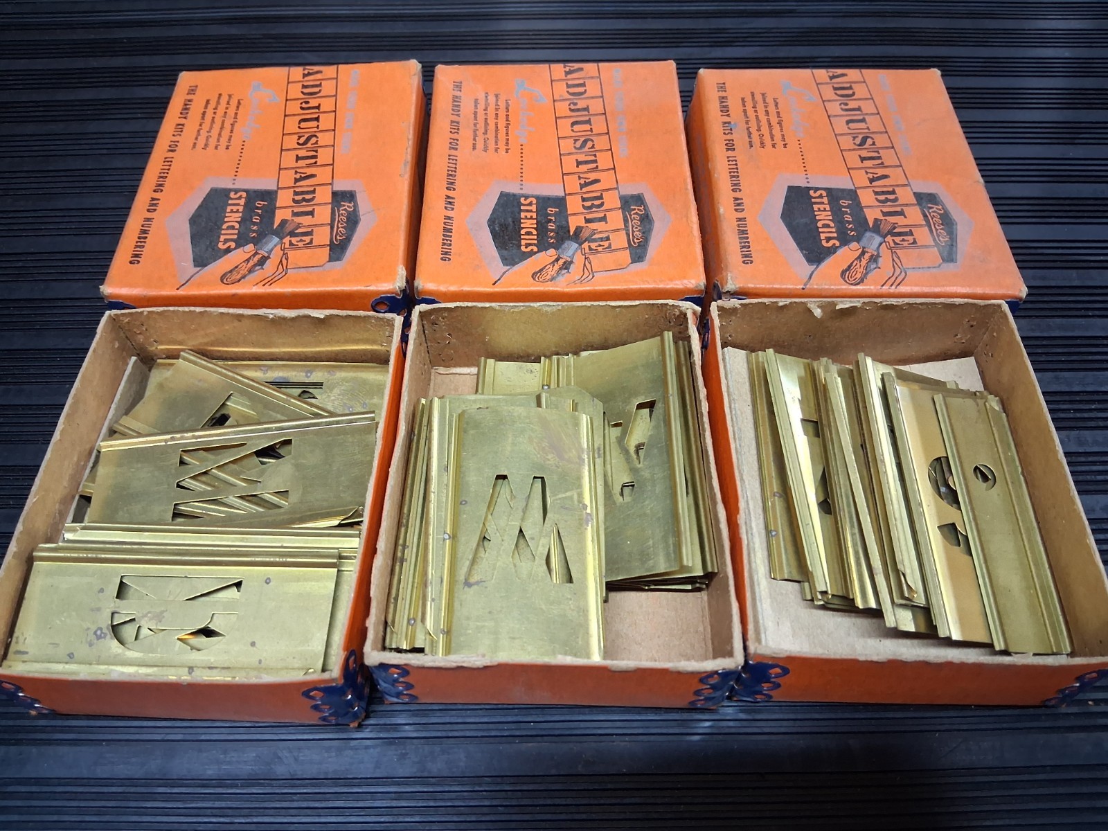 Vintage Reeses Adjustable Brass Stencils Lot Gothic 1" Letters