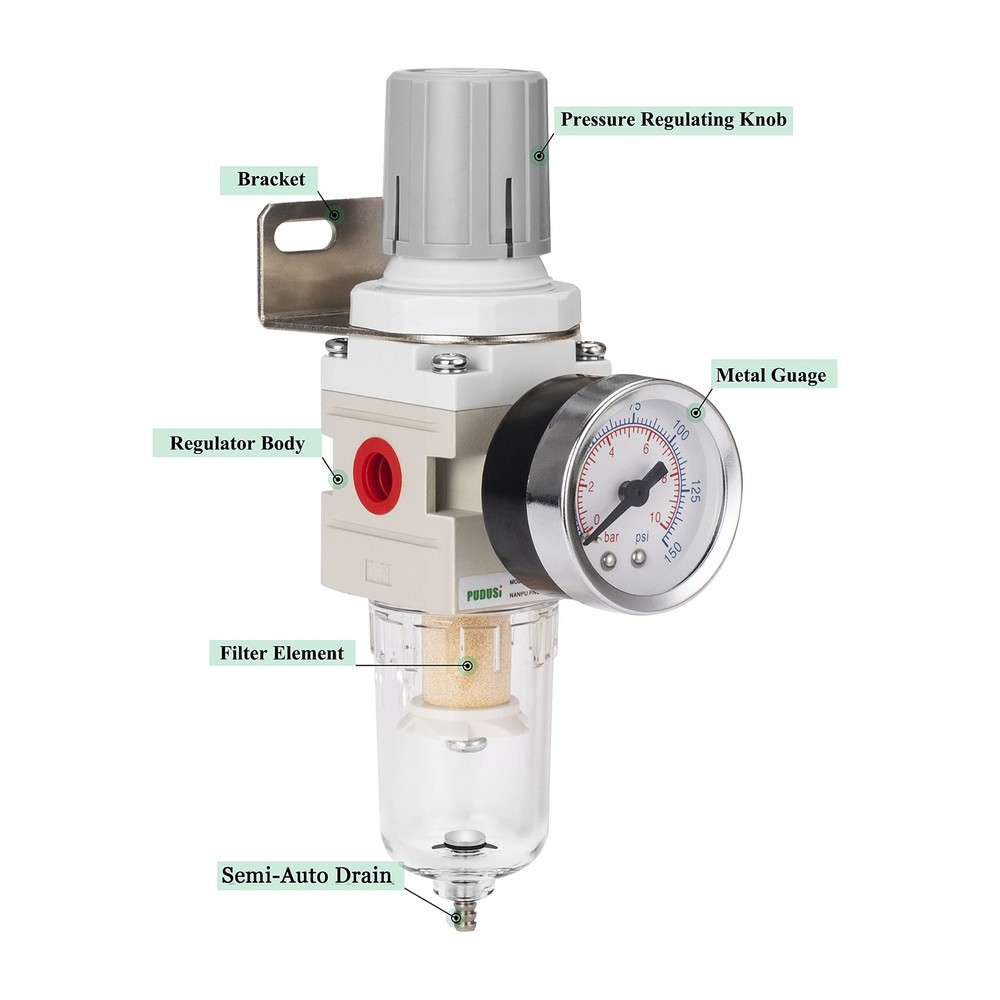 1/4"NPT Compressed Air Filter Regulator Combo Air Compressor Water Separator