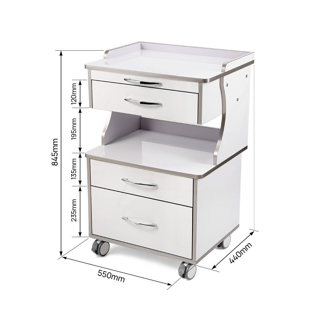 Medical Dental Mobile Cabinet Steel Material with Three Drawers instrument tray