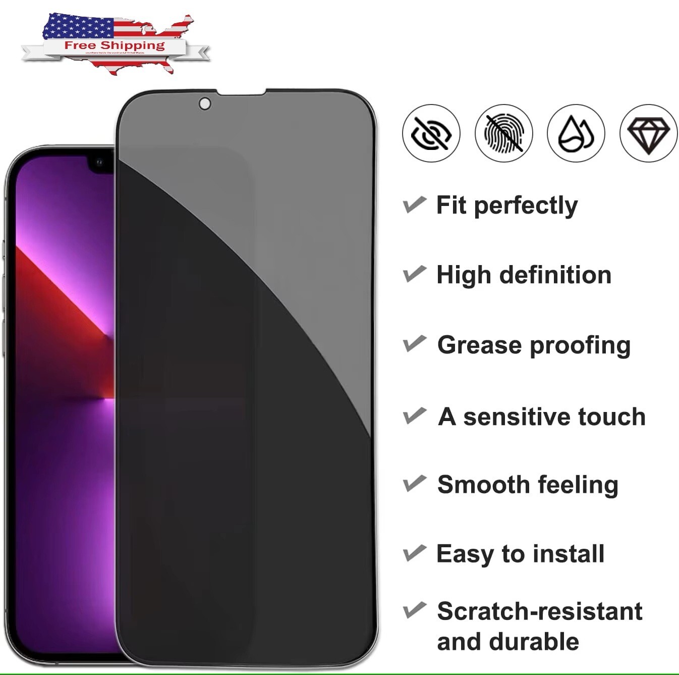 Lot of iPhone 16 15ProMax14131211 Plus Privacy Tempered Glass Screen Protector