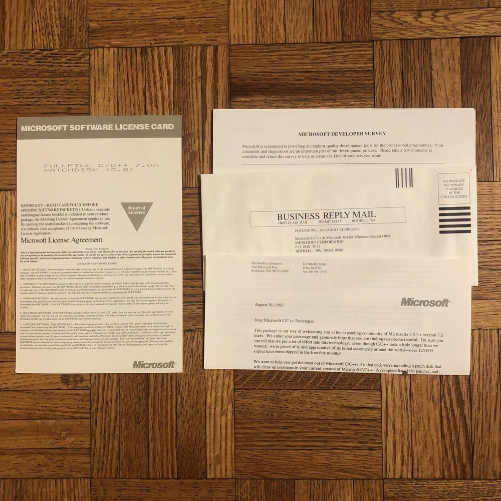 Microsoft Visual C++ 1.0 Professional Edition w/ Version 7.0 Update & Manuals