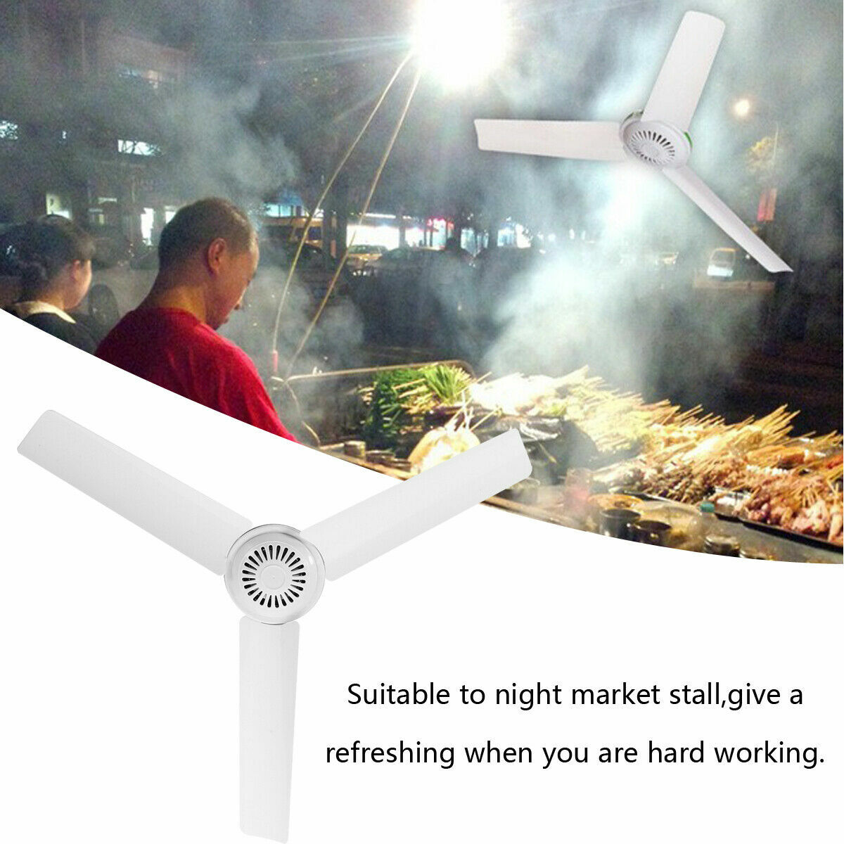 12V 20'' Solar Ceiling Fan Portable 3 Blade w/ 6W Switch Camping Caravan 330 RPM