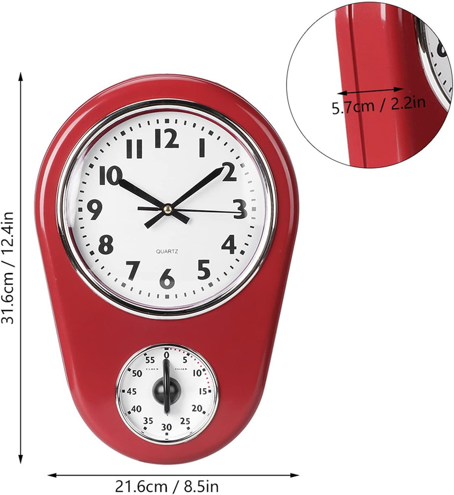 Retro Wall Clock, Vintage Kitchen Clocks, Hanging Clock Home Kitchen Timer Room