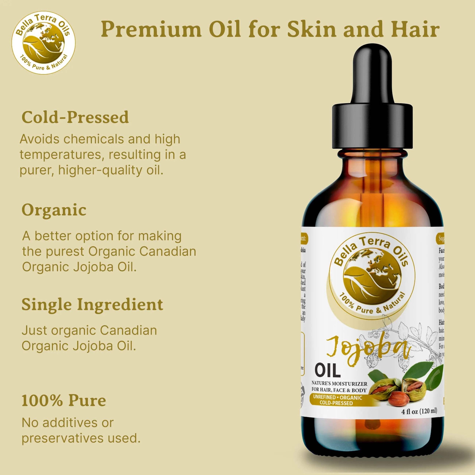 Organic Cold-Pressed Golden Jojoba Oil 100% Pure Skin Hair Face Moisturizer