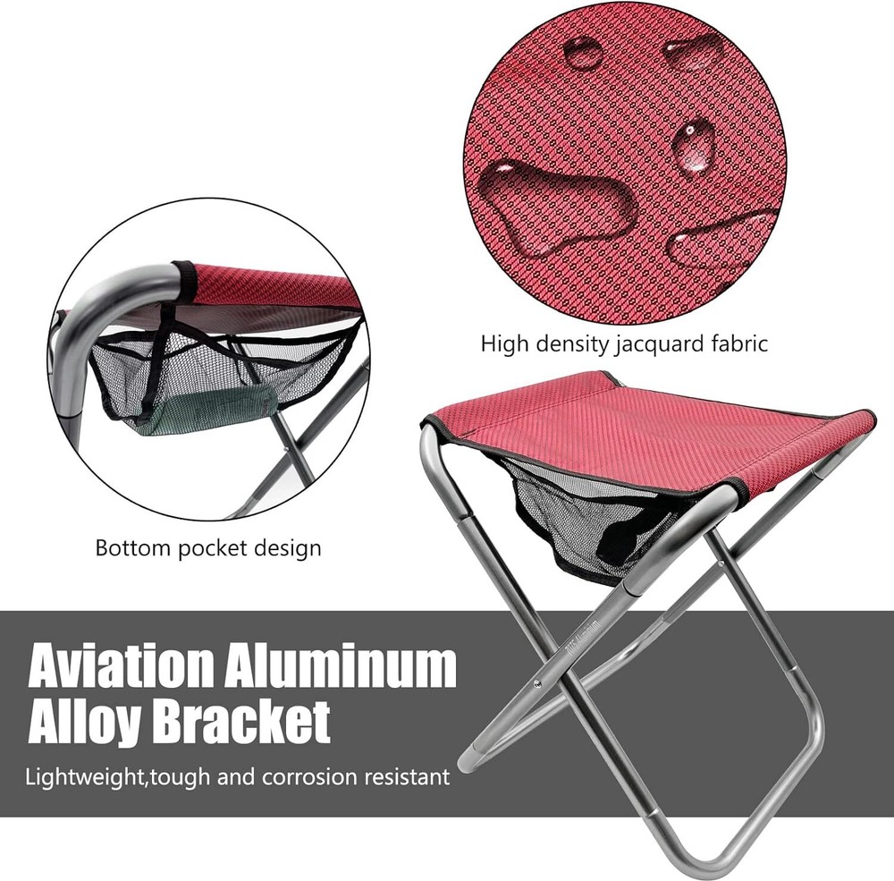Folding Camping Stool, 16 Inch Tall Portable Stool Large, Red